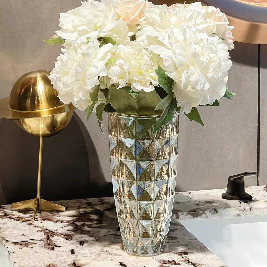 25香槟小钻石丨超透亮玻璃材质餐桌茶几电视柜/现代简约玻璃花瓶