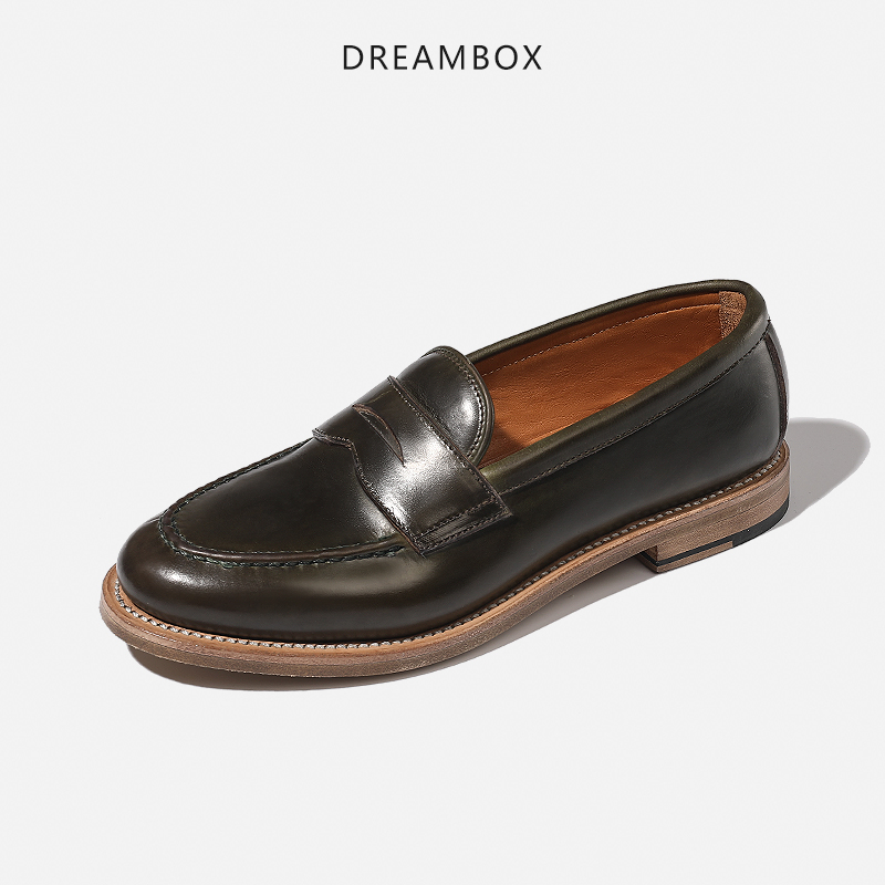 dreambox钧博vibram后跟高端霍尔文牛皮商务乐福鞋男士一脚蹬皮鞋