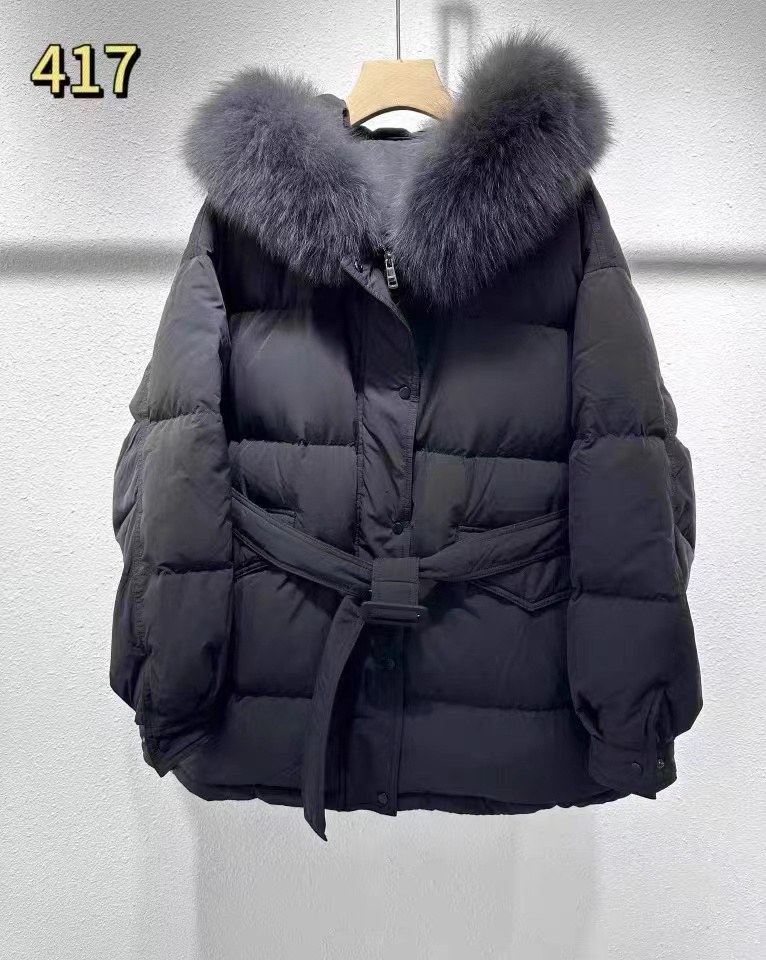 韩国2023奢华狐狸毛领不挑人加厚保暖羽绒服腰带宽松洋气外套