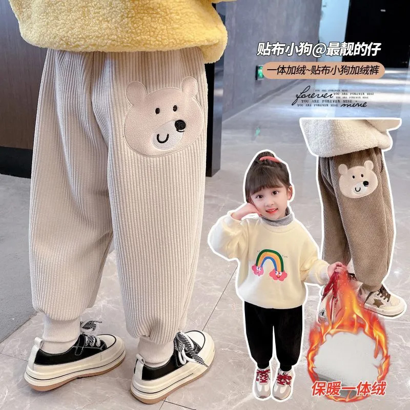女童灯芯绒裤子秋冬新款洋气中小儿童休闲裤女宝宝加绒加厚束脚裤