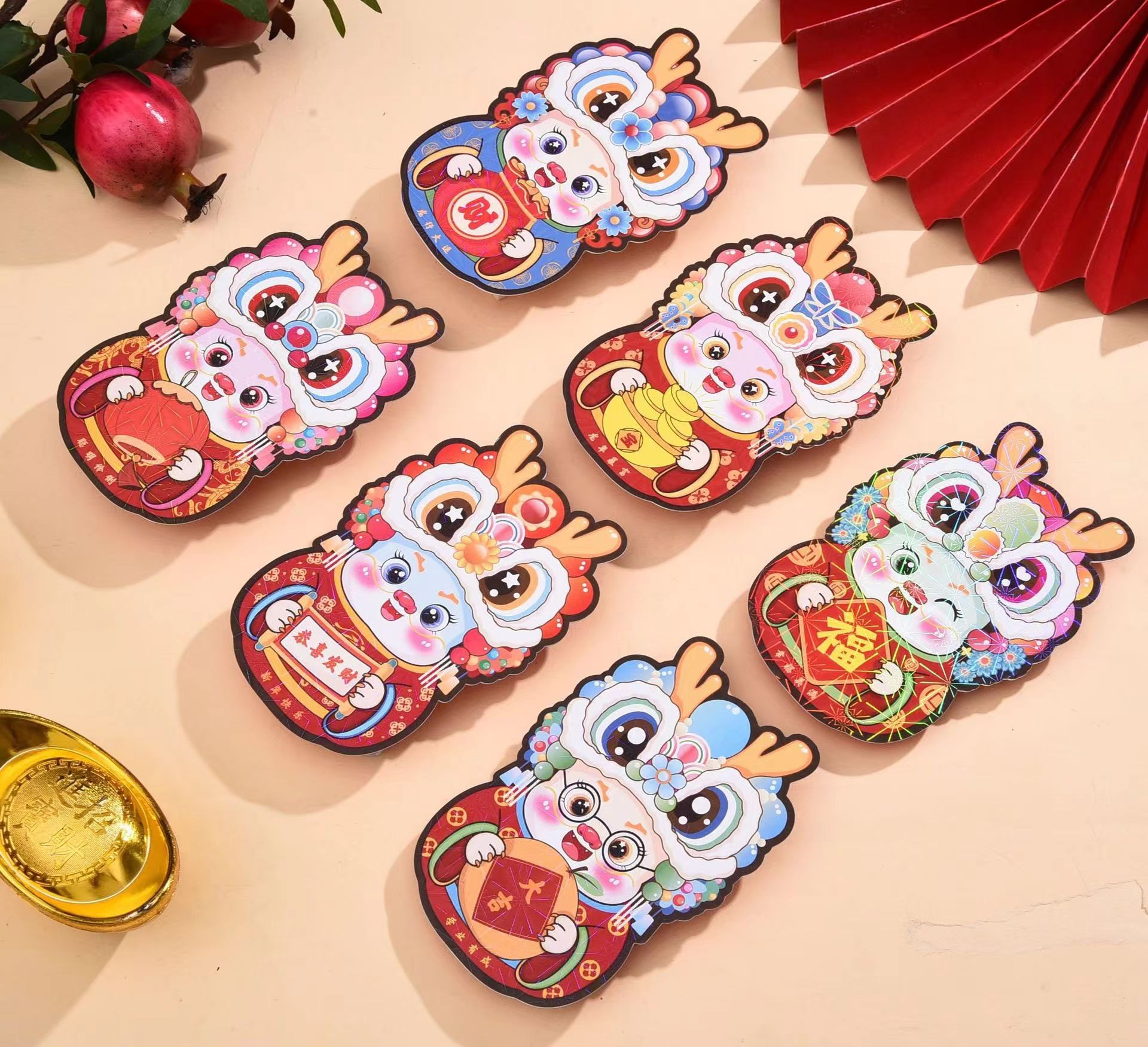 2024国潮醒狮龙年卡通新年手工儿童压岁手工个性加厚喜庆创意款式