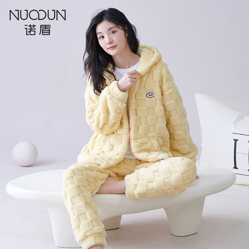 诺盾冬季睡衣女2023新款爆款珊瑚绒加厚加绒可外穿保暖套装家居服