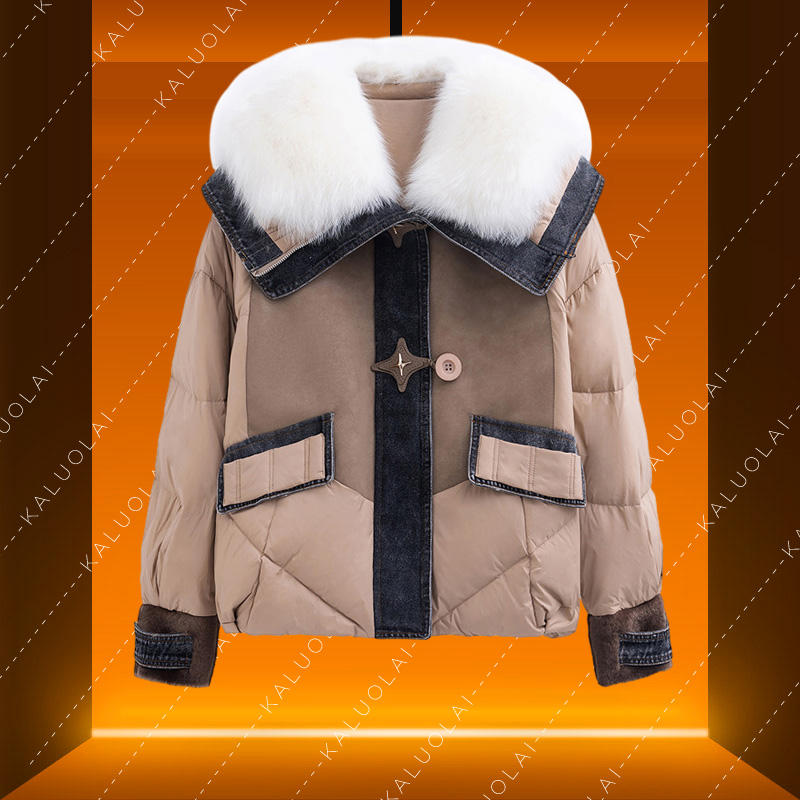 KALUOLAI/卡洛莱2023年冬季女保暖时尚休闲短款白鸭绒外套羽绒服