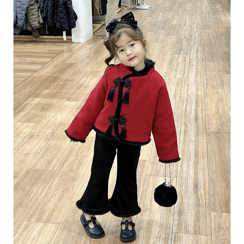 童装女童冬季圣诞套装拜年服女宝宝洋气中国风拜年服盘扣外套
