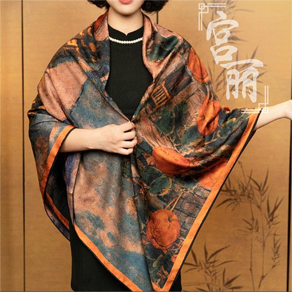 【柿柿如意】140X140cm香云花椤国风中国风暗提花方巾