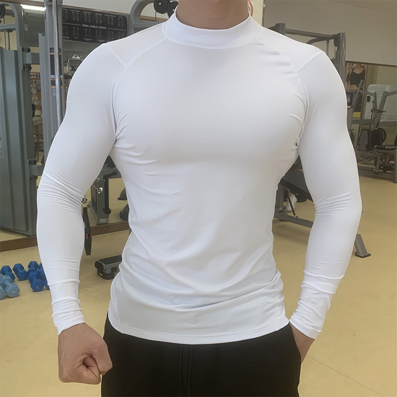 高领紧身衣男薄款透气弹力运动T恤速干衣跑步健身训练长袖打底衫