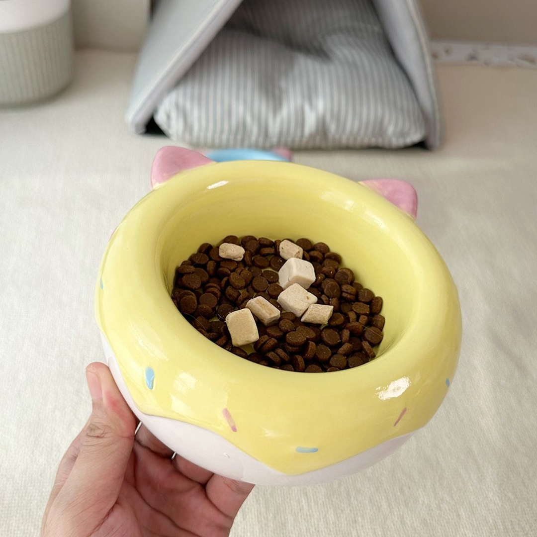 宠物碗高脚陶瓷宠物碗猫碗可爱卡通动物碗摆件陶瓷猫咪狗狗饭碗萌