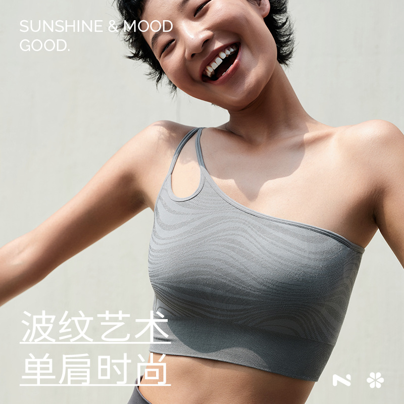 欧美新款瑜伽单肩文胸减震健身服运动内衣镂空美背上衣背心夏季女