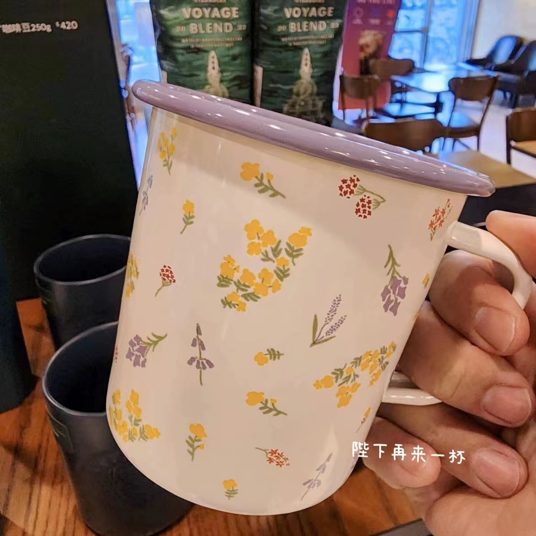 搪瓷珐琅高颜值紫色花水杯