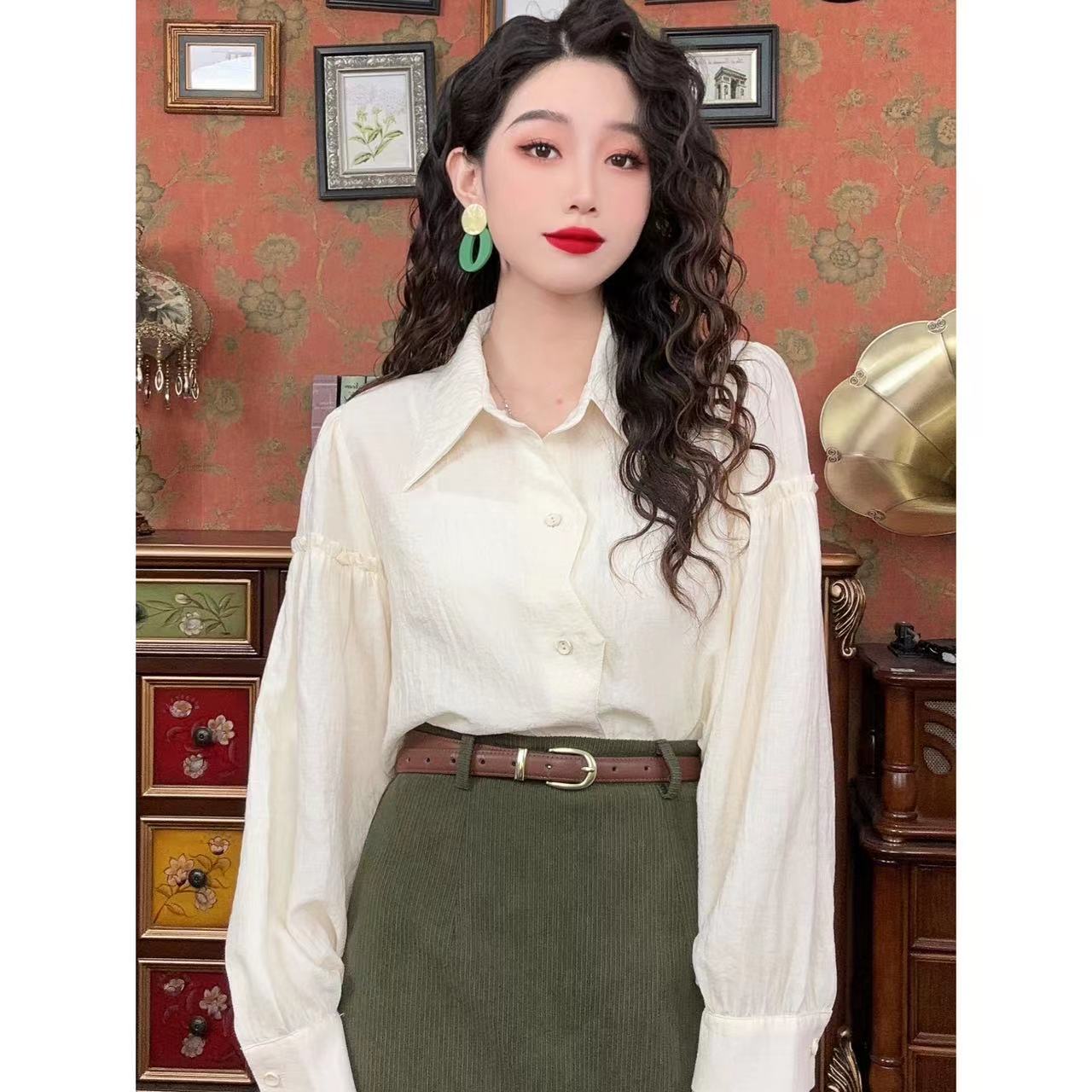 蒋蒋【白茶清欢】港味复古衬衫上衣16752