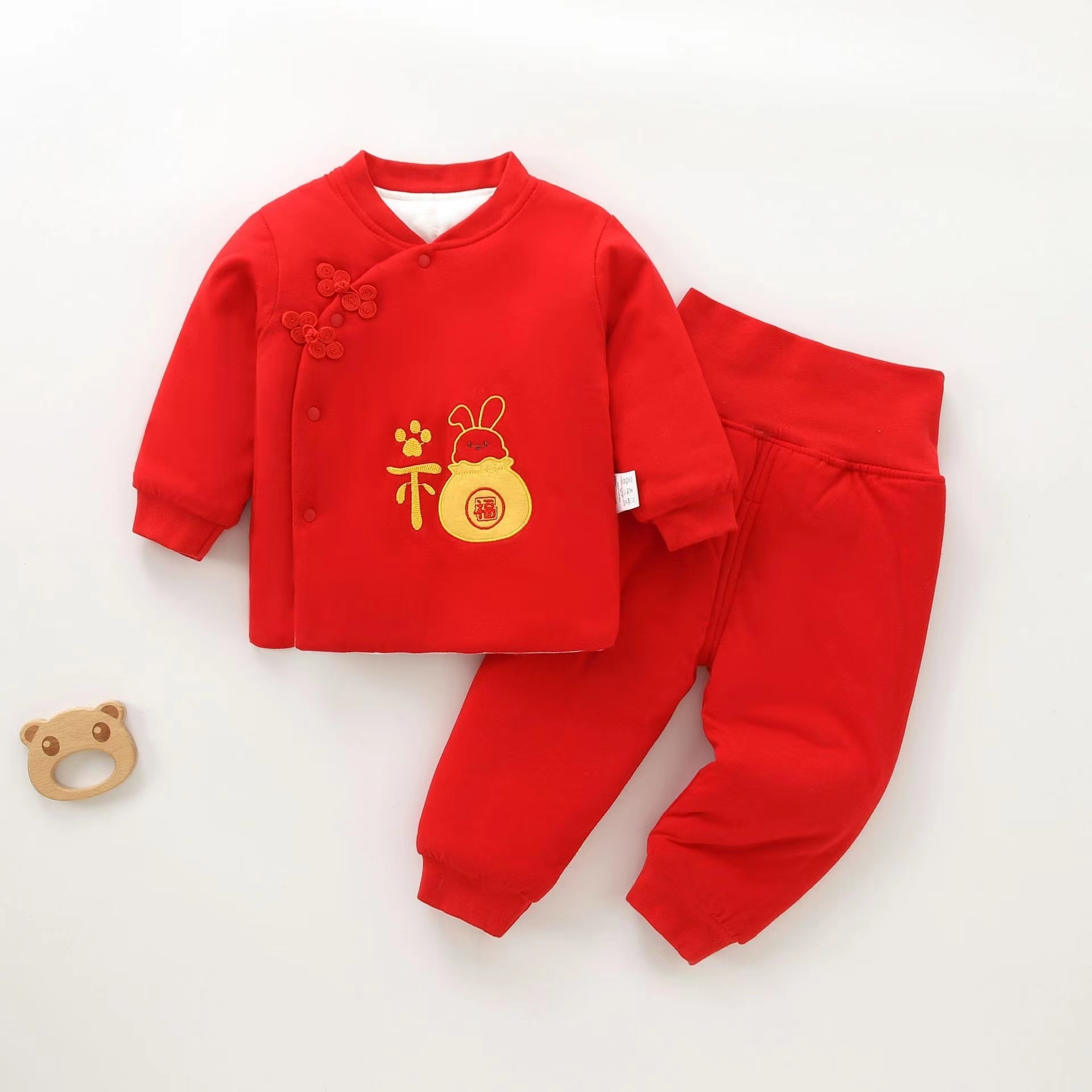 宝宝衣服婴儿连体四季宝宝保暖冬款套装【红色套装】