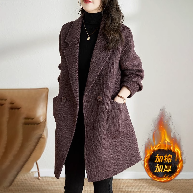 [质量超好]秋冬毛呢外套中长款呢子大衣气质显瘦女韩版宽松呢大衣