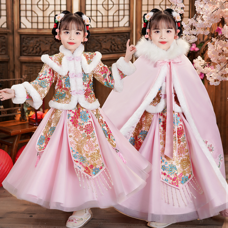 99156女童喜庆拜年服童装新款冬季中国风唐装儿童汉服新年服装