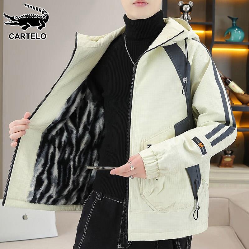 鳄鱼夹克男士秋冬潮牌拼色百搭青年新款韩版休闲加绒加厚保暖外套