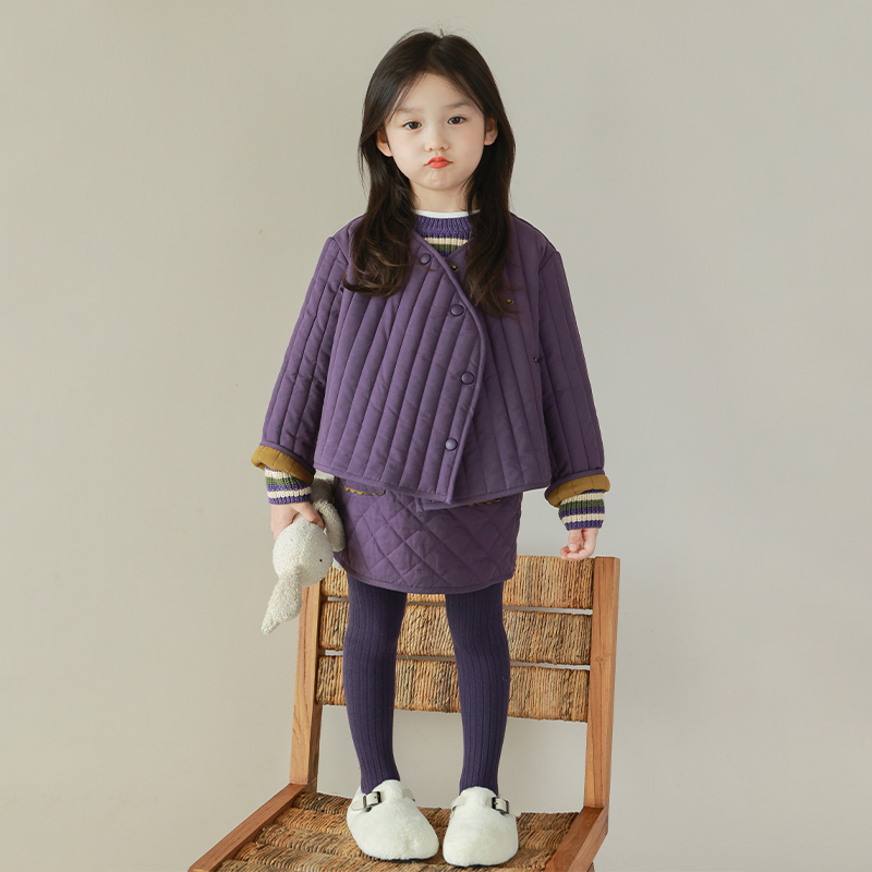 UTOUTO大耳象 女童斜扣棉服外套＆半裙＆条纹毛衣2023冬2309618