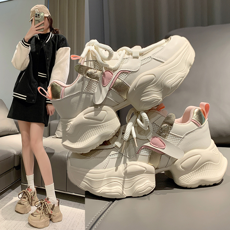 网红小众设计时尚休闲百搭厚底增高老爹鞋女2024年春季新款女鞋潮