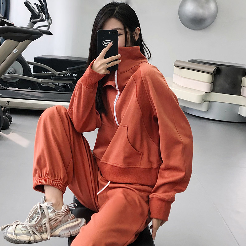 运动瑜伽套装女宽松卫衣卫裤休闲户外晨跑步半拉链健身两件套秋冬