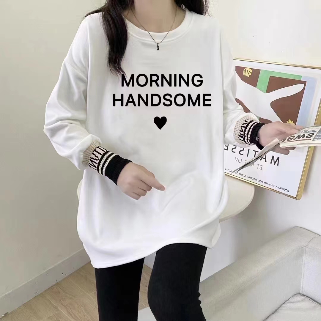 【加绒加厚】秋冬ins新款宽松中长款打底衫女T恤百搭上衣韩版加绒