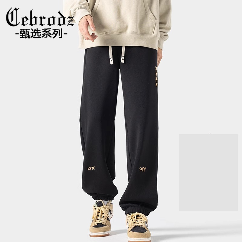 Cebrodz秋冬季美式复古百搭男士设计感刺绣潮牌宽松运动休闲裤子