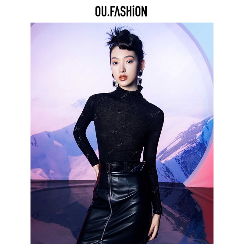 【商场同款】OU.FASHION/欧点闪耀烫钻毛衣女毛针套头衫1042240081