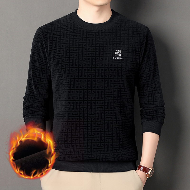 【500克重磅面料】男士新款冬季针织保暖圆领休闲奥粒绒加厚卫衣