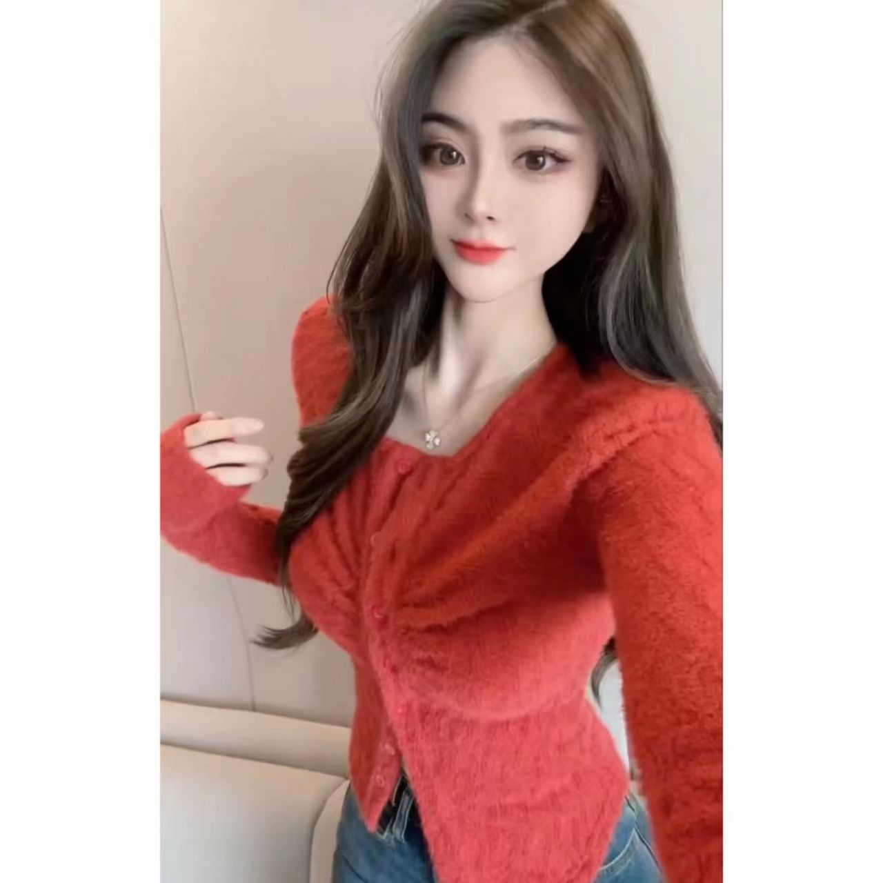 睿夕【午夜蔷薇 褶皱上衣】秋冬加绒韩版复古百搭短款外穿上衣