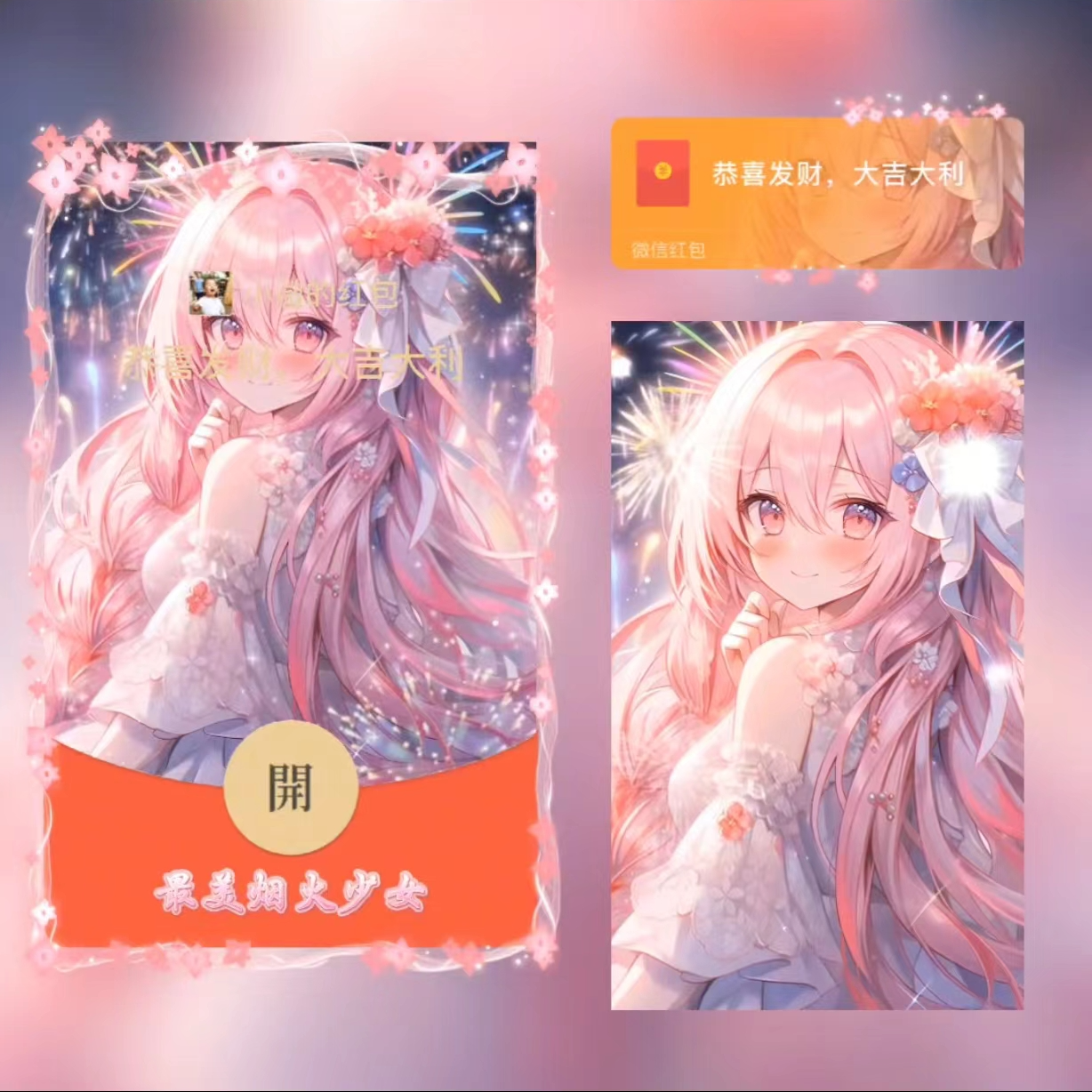 2024漫画少女可爱女孩新款定制红包封面动态音乐微信序列号设计图