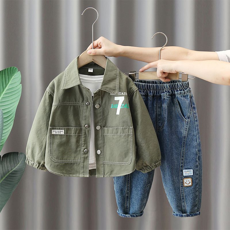 男童秋季套装两件套休闲秋装洋气儿童炸街帅气外套时髦宝宝牛仔裤