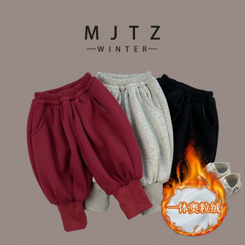 2023儿童新款秋冬季韩版卫裤加绒休闲裤加厚裤子冬款运动男孩卫裤