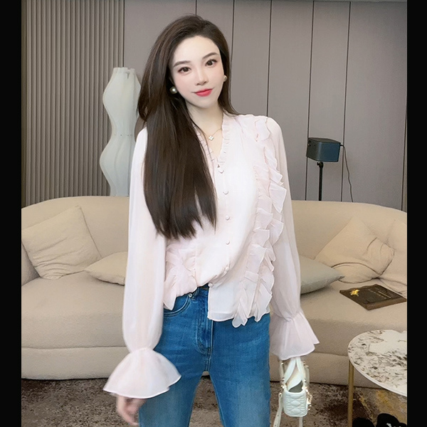 【大白咩三店】"摩纳哥女人"粉色时尚气质上衣Z6789