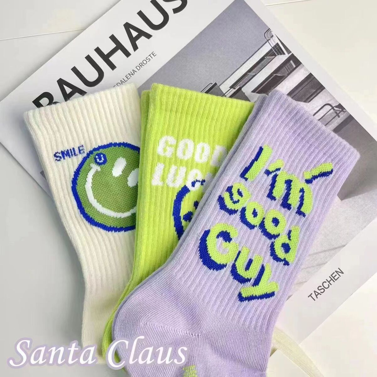 夏季运动袜笑脸荧光绿ins潮长筒袜子男女情侣彩色百搭春秋中筒袜