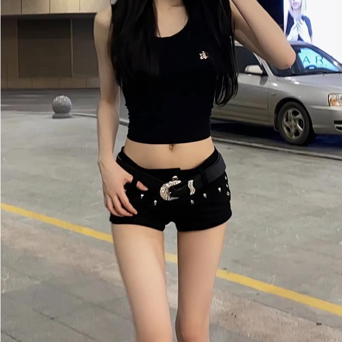 y2k复古夜店低腰包臀铆钉牛仔超短裤潮