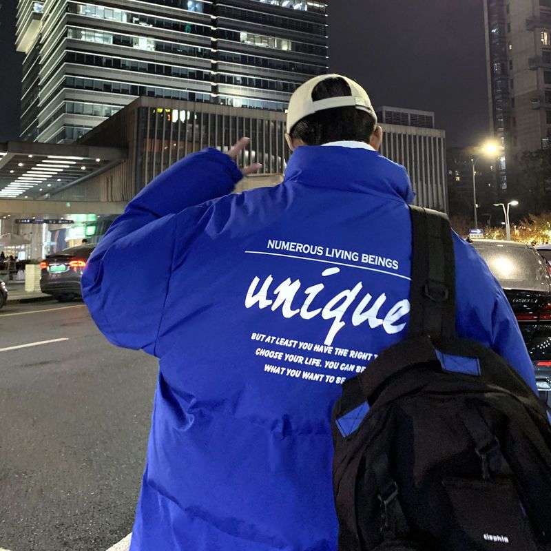 克莱因蓝秋冬棉服宽松潮牌冬季男女情侣面包服美式痞帅保暖外套男