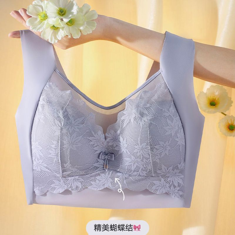 夏季超薄款无痕冰丝内衣女大胸显小防下垂聚拢大码文胸罩蕾丝美背