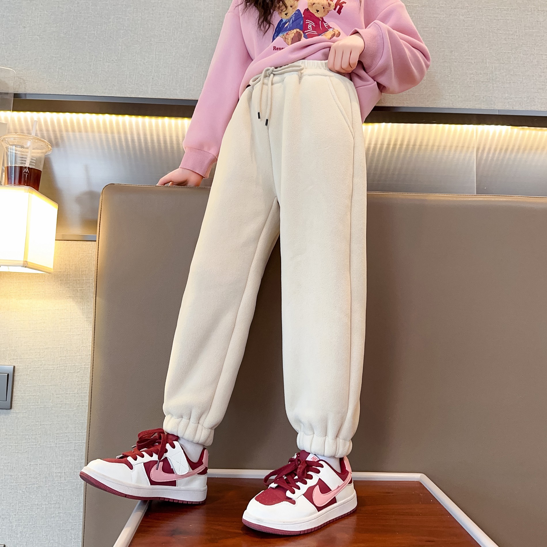 【王北北】冬季新款6-12岁女宝休闲裤儿童加厚毛毛卫裤JMKD36030