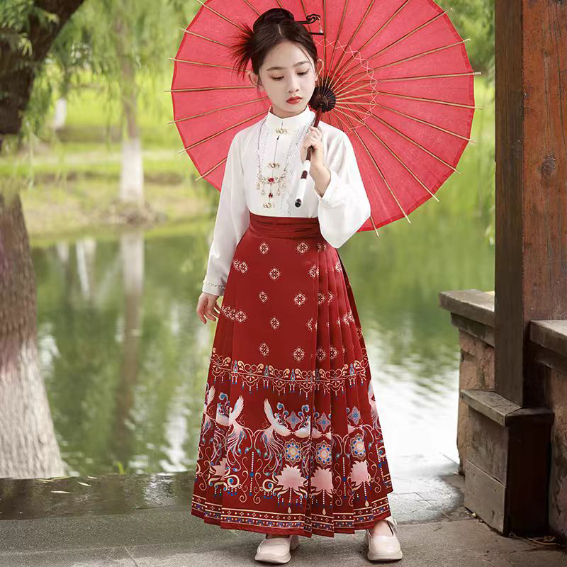 汉服女童春秋季民族风马面裙古装中国风洋气复古国风宝宝春秋套装
