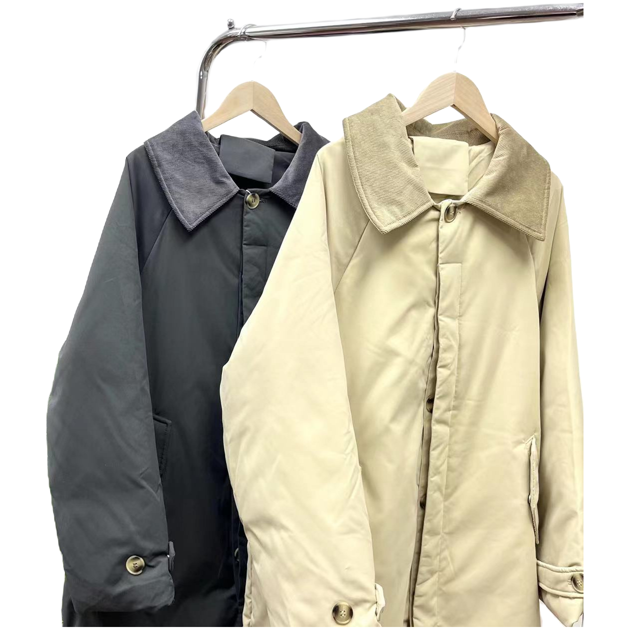 6460-一款两色纯色翻领长款羽绒服