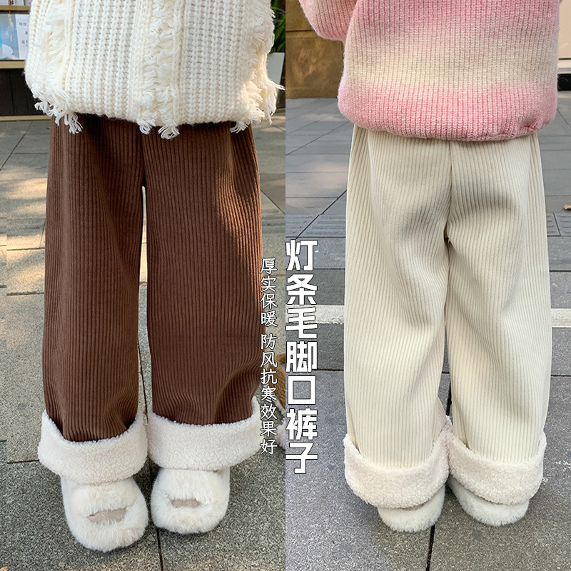 灯条毛脚口裤子女童加绒韩国女宝宝冬装裤子秋冬儿童装休闲裤冬季