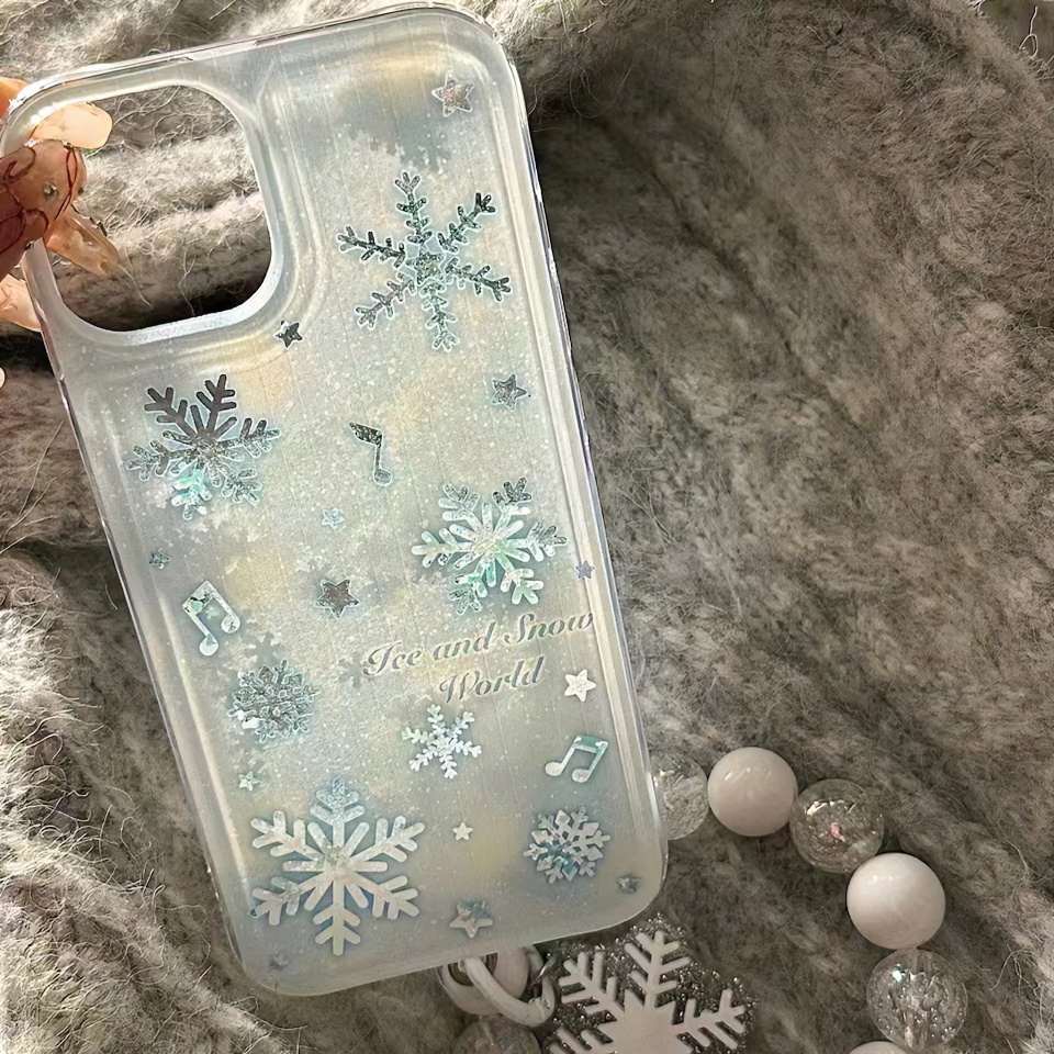 ins日韩雪花流沙壳适用于iPhone15pro手机壳透明少女可爱14公主风