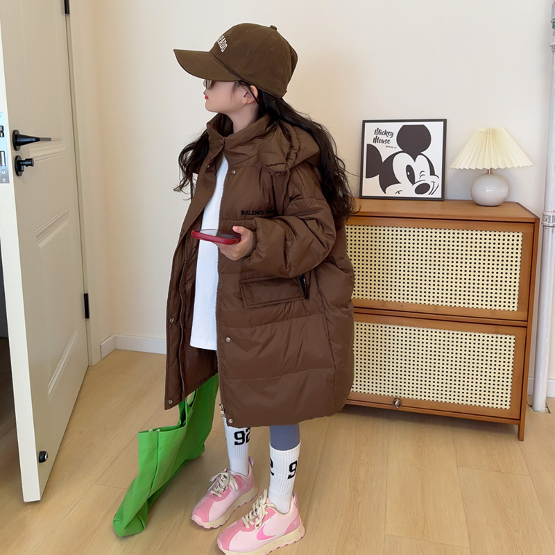 女童过膝丝绵服中长款2023新款冬季小女孩洋气儿童中大童加厚外套