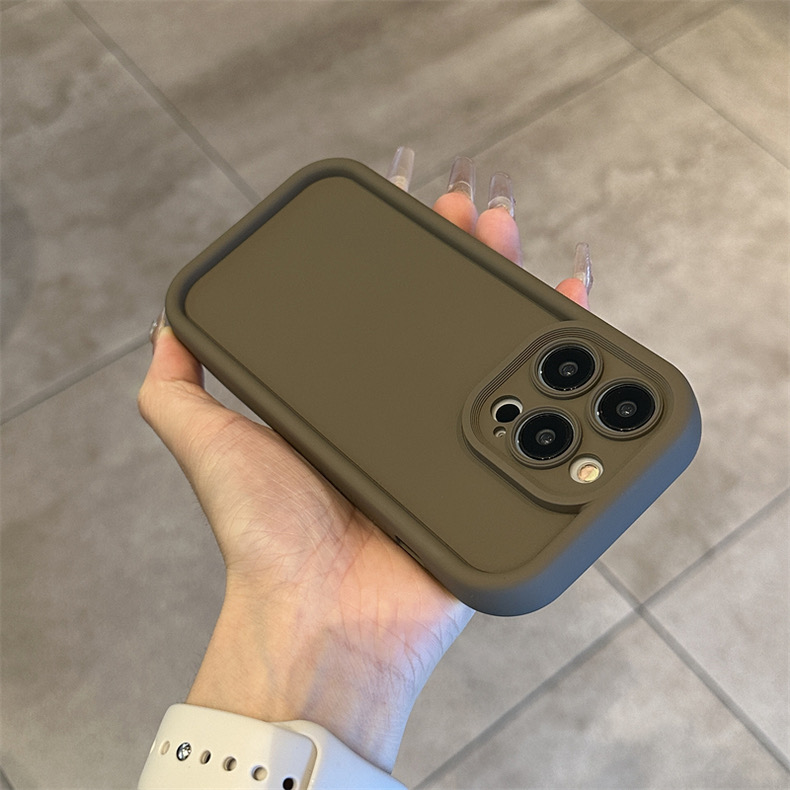 简约咖啡棕多巴胺纯色iphone14promax手机壳苹果14防摔13硅胶12软