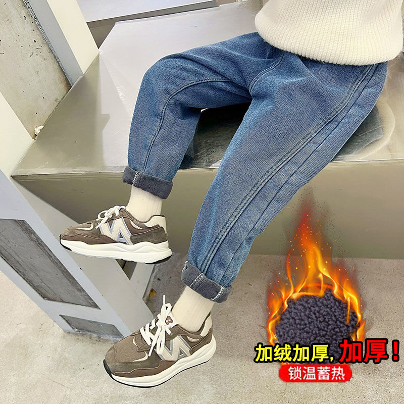 儿童加绒加厚牛仔裤冬季新款小中大童宽松宝宝裤子女童休闲外穿潮