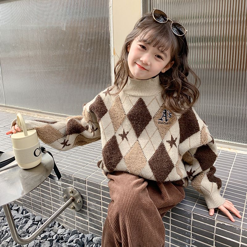 女童毛衣冬装2023新款洋气儿童秋冬款打底针织衫小女孩加厚上衣潮