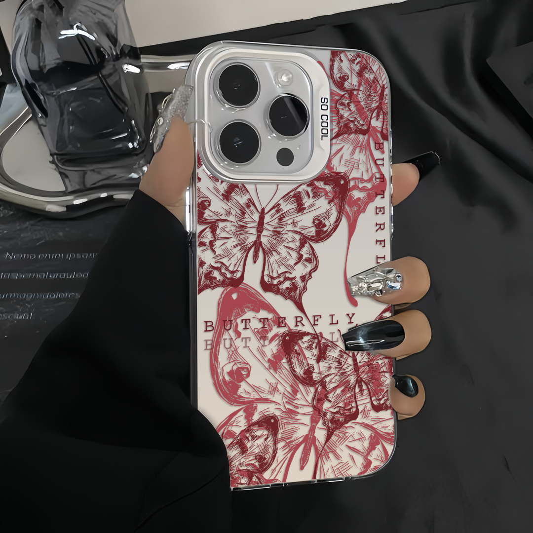 艺术红蝴蝶苹果15/14Promax手机壳新年iPhone13全包12/11Pro防摔