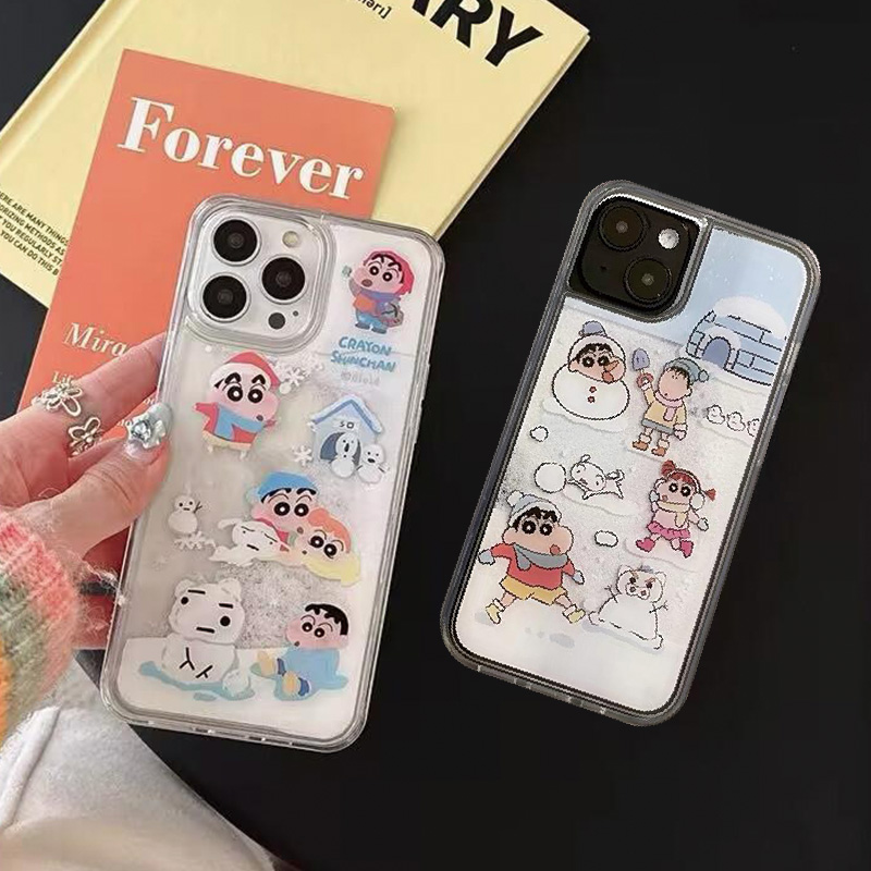 玩雪蜡笔小新雪花流沙苹果15手机壳iPhone14promax创意13/12
