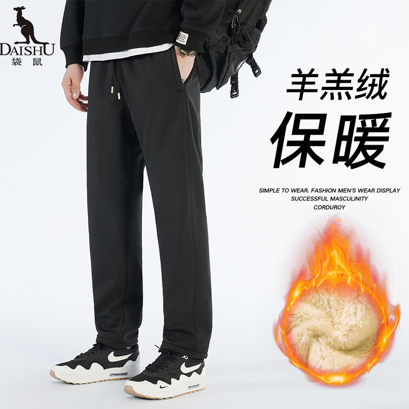 Dai Shu/袋鼠冬季宽松加肥加大码休闲裤保暖加厚羊羔绒棉裤男士