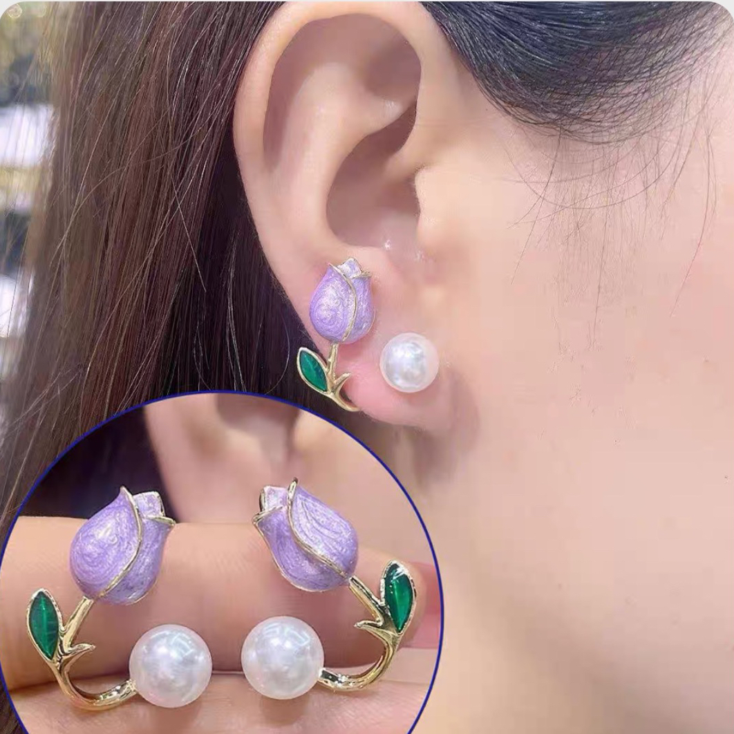 铜合金耳饰 【紫色郁金香】耳边风饰品唯美新中式配饰白纱古风耳钉