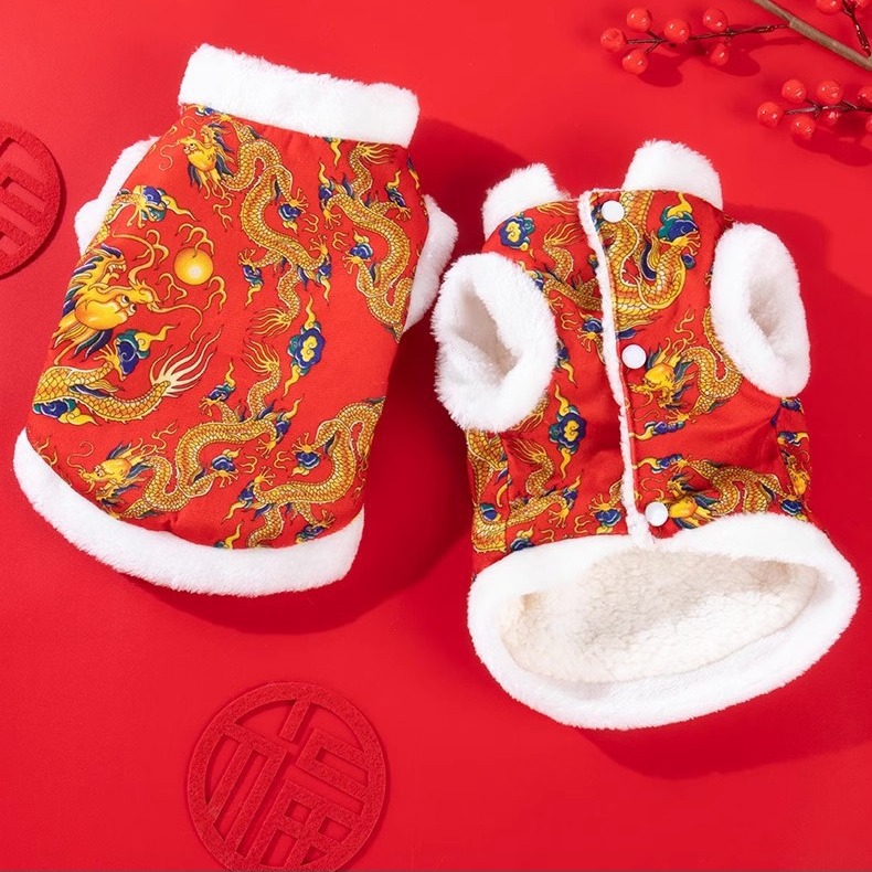 时尚舒适可爱宠物衣服新年风格唐装龙秋冬保暖英短蓝猫布偶猫棉袄