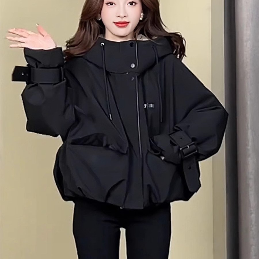 短款工装羽绒服女2023秋冬季新款韩版宽松休闲时尚连帽派克服外套