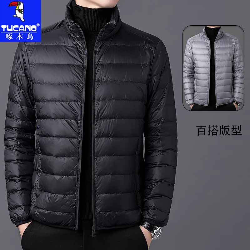 啄木鸟棉衣男士2023秋冬季新款白鸭绒短款休闲商务立领保暖外套男